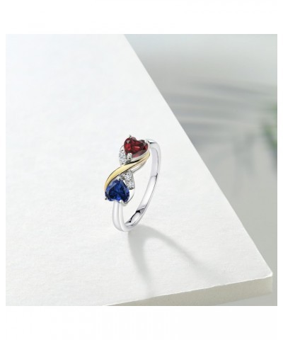 925 Sterling Silver and 10K Yellow Gold Red Garnet Blue Created Sapphire and Lab Grown Diamond Ring For Women (1.14 Cttw, Gem...