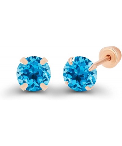 Solid 14k Gold Hypoallergenic 3mm Round Birthstone Solitaire Screw Back Stud Earrings Blue Topaz-Swiss Blue Topaz Rose Gold $...