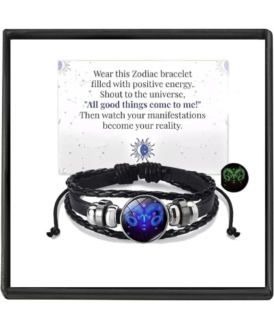 Zodiac Signs Spirit Bracelet,12 Constellation Zodiac Handmade Woven Zodiac Guitar String PU Leather Luminous Bracelets Unisex...