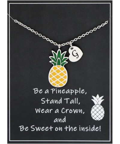 Pineapple Gift Initial Charm Necklace with Message Card Be a Pineapple Stand Tall Wear a Crown Inspirational Gift for Women G...