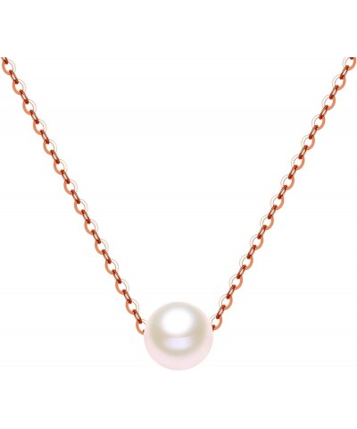 14K Solid Gold Pearl Necklace for Women, Real Freshwater Cultured Pearl Pendant Necklace 7.5mm Dainty Single Sliding Pearl De...