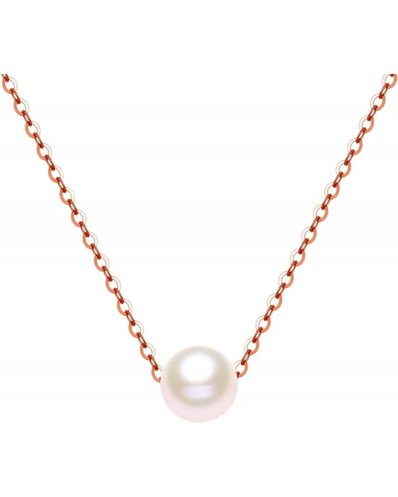 14K Solid Gold Pearl Necklace for Women, Real Freshwater Cultured Pearl Pendant Necklace 7.5mm Dainty Single Sliding Pearl De...