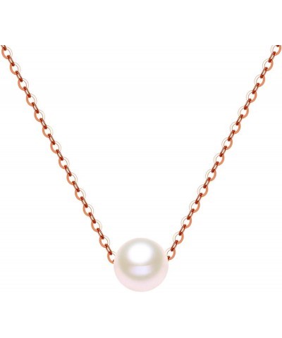 14K Solid Gold Pearl Necklace for Women, Real Freshwater Cultured Pearl Pendant Necklace 7.5mm Dainty Single Sliding Pearl De...