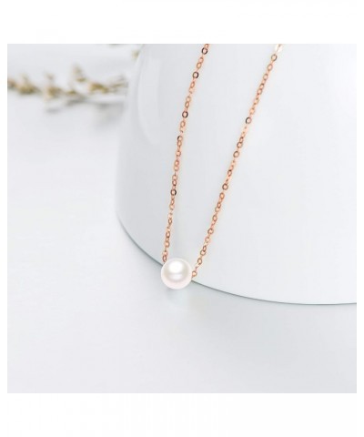 14K Solid Gold Pearl Necklace for Women, Real Freshwater Cultured Pearl Pendant Necklace 7.5mm Dainty Single Sliding Pearl De...