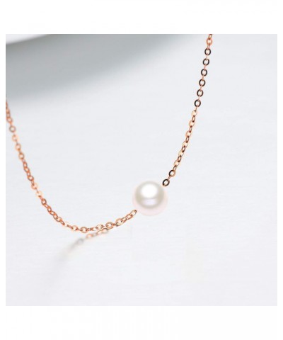 14K Solid Gold Pearl Necklace for Women, Real Freshwater Cultured Pearl Pendant Necklace 7.5mm Dainty Single Sliding Pearl De...