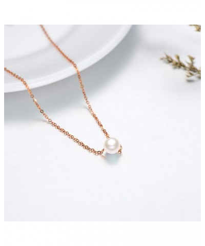 14K Solid Gold Pearl Necklace for Women, Real Freshwater Cultured Pearl Pendant Necklace 7.5mm Dainty Single Sliding Pearl De...