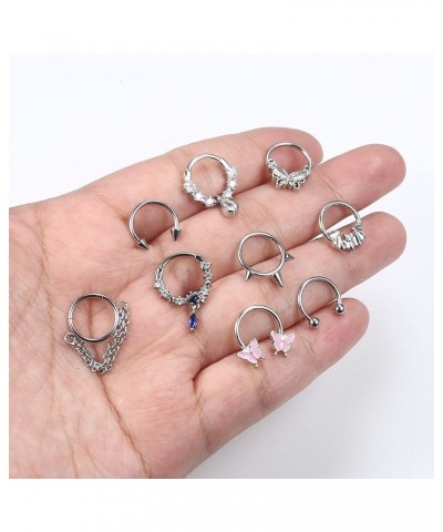 9Pcs 16G Septum Rings for Women Men Stainless Steel Dangle Septum Jewelry Blue Planet Teardrop CZ Butterfly Bat Spiked Daith ...