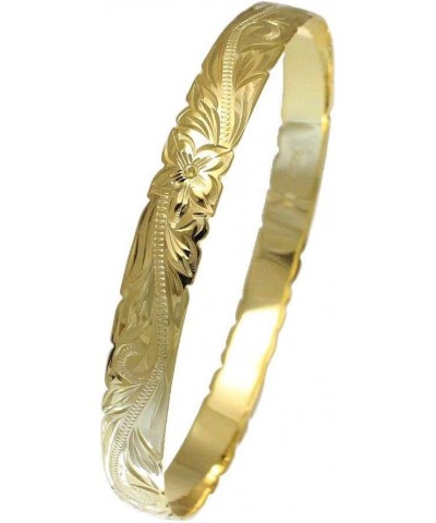 925 Sterling Yellow Gold Plated Hawaiian Scroll Plumeria Flower 8mm Cut Out Edge Bangle Size 7-9 9 inches $50.34 Bracelets