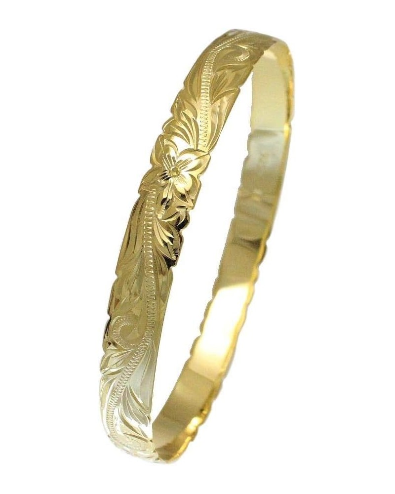 925 Sterling Yellow Gold Plated Hawaiian Scroll Plumeria Flower 8mm Cut Out Edge Bangle Size 7-9 9 inches $50.34 Bracelets