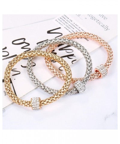 Multilayer Bracelets for Women 3PCS Gold/Silver/Rose Gold Bracelets set for Women Multi layer Elastic Bracelets for Women wit...