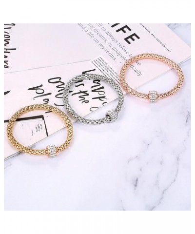 Multilayer Bracelets for Women 3PCS Gold/Silver/Rose Gold Bracelets set for Women Multi layer Elastic Bracelets for Women wit...