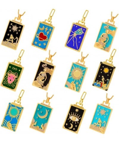 Geometric Big Pendant Necklace Tarot Cards Woman's Jewelry Gold Filled Square Symbolic Necklaces & Pendants Sun Moon Mermaid ...