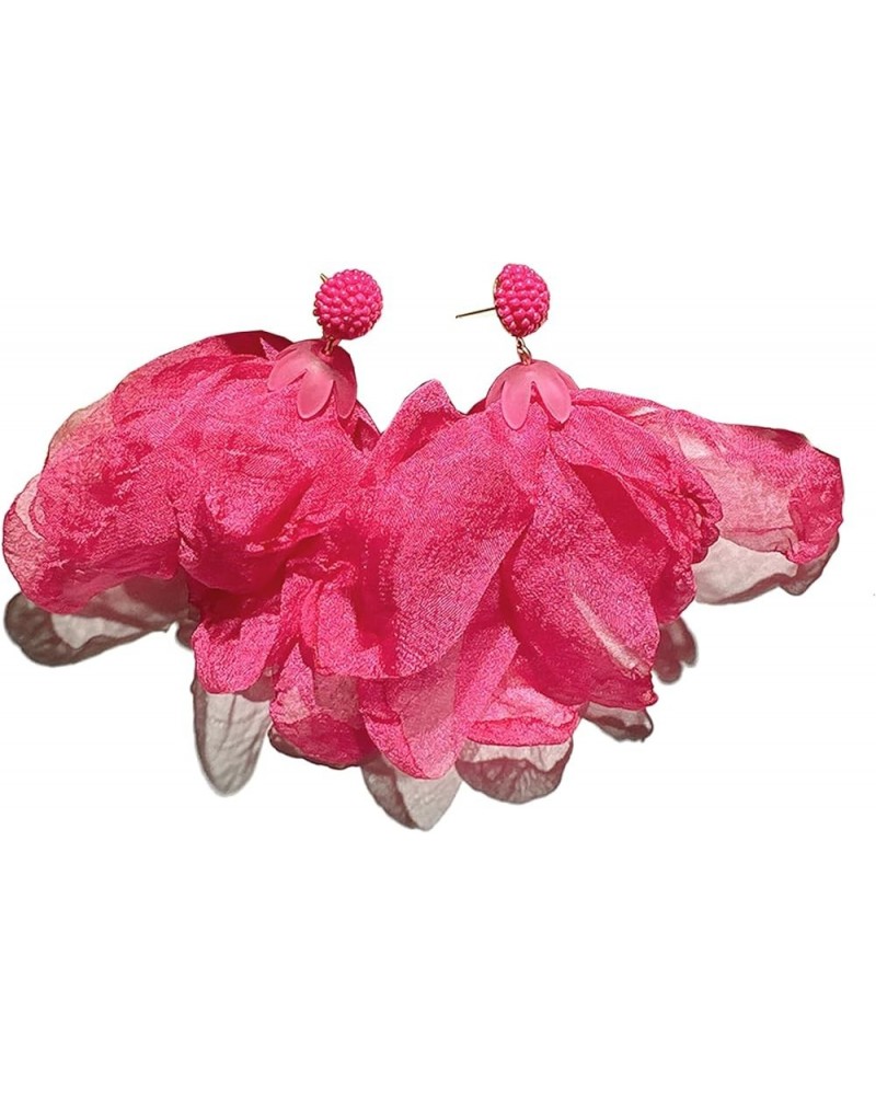 Chiffon Flower Earrings for Women Big Petal Dangle Floral Tassel Earrings Boho Statement Earrings for Vacation Wedding Pink $...