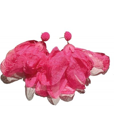 Chiffon Flower Earrings for Women Big Petal Dangle Floral Tassel Earrings Boho Statement Earrings for Vacation Wedding Pink $...