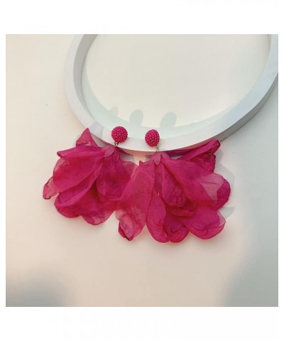 Chiffon Flower Earrings for Women Big Petal Dangle Floral Tassel Earrings Boho Statement Earrings for Vacation Wedding Pink $...