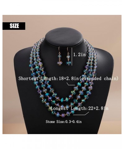 Bohemian 3-Strand Beaded Choker Necklace with Earrings Crystal Cluster Chunky Chain Pendant for Women Blue $10.07 Necklaces