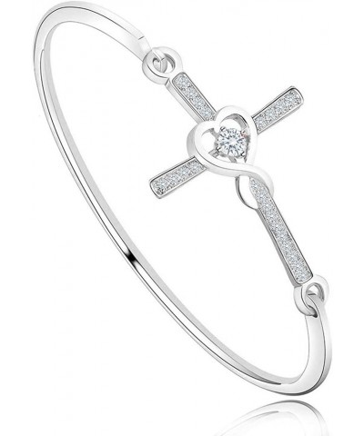 Christian Bracelet Infinity Love Heart God Cross Bracelet Crystal Sideway Cross Bangle Religious Gift for Women Silver $9.52 ...