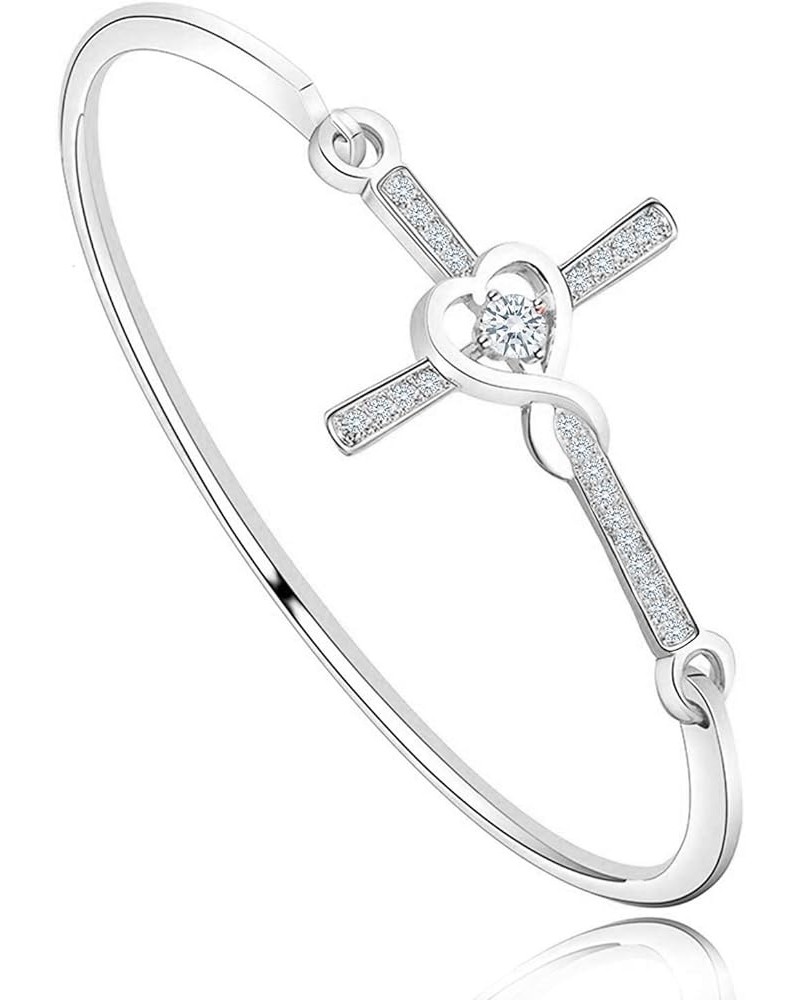 Christian Bracelet Infinity Love Heart God Cross Bracelet Crystal Sideway Cross Bangle Religious Gift for Women Silver $9.52 ...