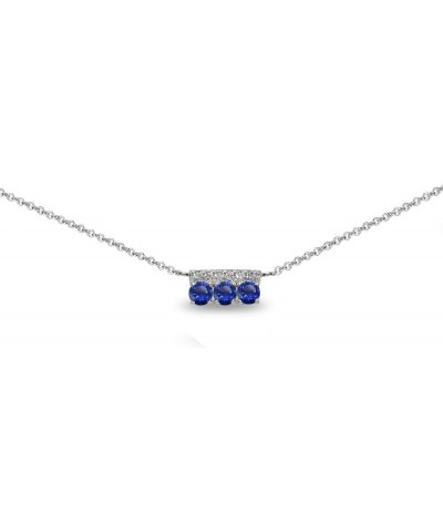 Sterling Silver Genuine or Synthetic Gemstone Round Three Stone Dainty Bar Choker Necklace Synthetic Blue Spinel & Cubic Zirc...