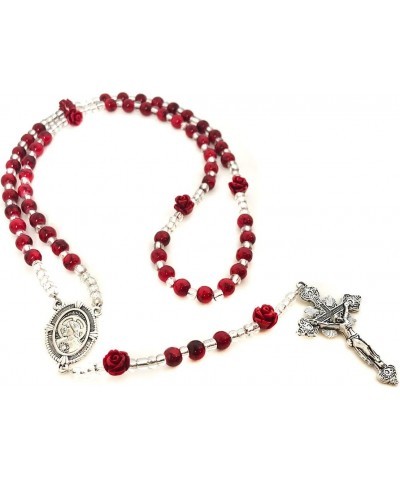 Sacred Heart of Jesus Red Rose Rosary and Rosary Bracelet Set - Rosary & Miraculous Medal Bracelet - Catholic Rosary - Rosari...