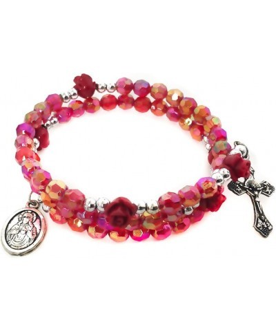 Sacred Heart of Jesus Red Rose Rosary and Rosary Bracelet Set - Rosary & Miraculous Medal Bracelet - Catholic Rosary - Rosari...