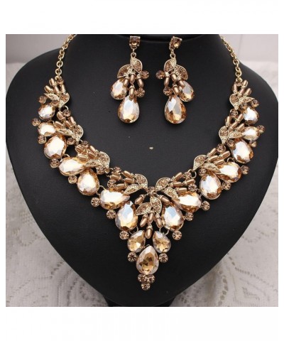 Gold Plated Wedding Bridal Bridesmaid Austrian Crystal Pearl Costume Statement Necklace Dangle Earrings Jewelry Set for Weddi...