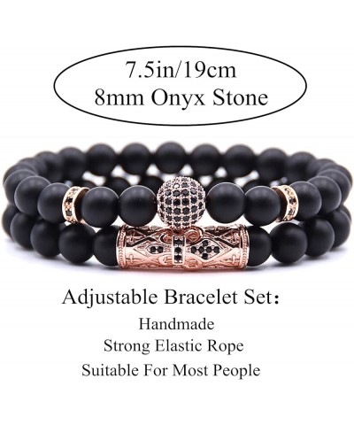 2 PCS 8mm Black Matte Beads Obsibian Black Onyx Stone Bracelets Sets Charm Football Elastic Natural Stone Yoga Bracelet for W...