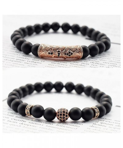 2 PCS 8mm Black Matte Beads Obsibian Black Onyx Stone Bracelets Sets Charm Football Elastic Natural Stone Yoga Bracelet for W...