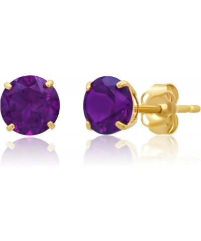 14k Gold Round Stud Earrings for Women | 6mm Birthstone Earrings | Real Gold Gemstone Earrings for Women | Gemstone Stud Earr...