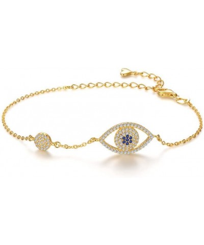 Solid 14K Gold Over 925 Silver Moissanite Evil Eye Bracelet for Women,Dainty Adjustable Evil Eye Charm Chain Bracelet,Fashion...