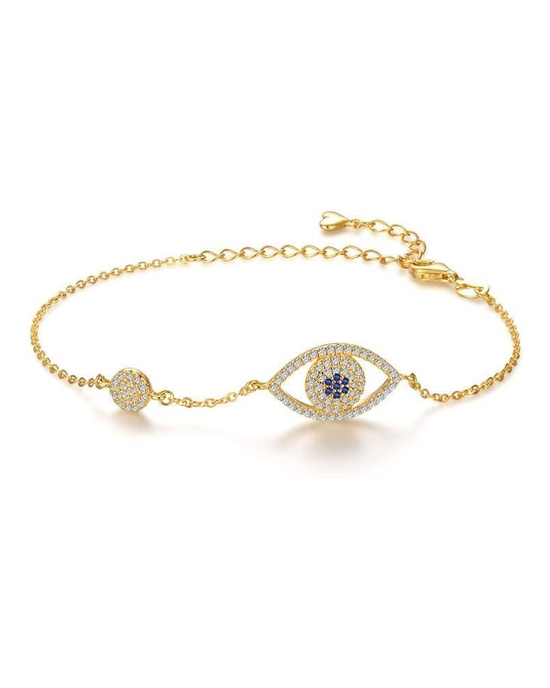 Solid 14K Gold Over 925 Silver Moissanite Evil Eye Bracelet for Women,Dainty Adjustable Evil Eye Charm Chain Bracelet,Fashion...