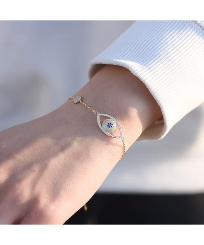 Solid 14K Gold Over 925 Silver Moissanite Evil Eye Bracelet for Women,Dainty Adjustable Evil Eye Charm Chain Bracelet,Fashion...