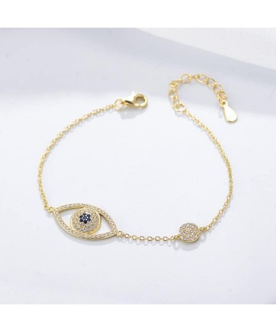 Solid 14K Gold Over 925 Silver Moissanite Evil Eye Bracelet for Women,Dainty Adjustable Evil Eye Charm Chain Bracelet,Fashion...