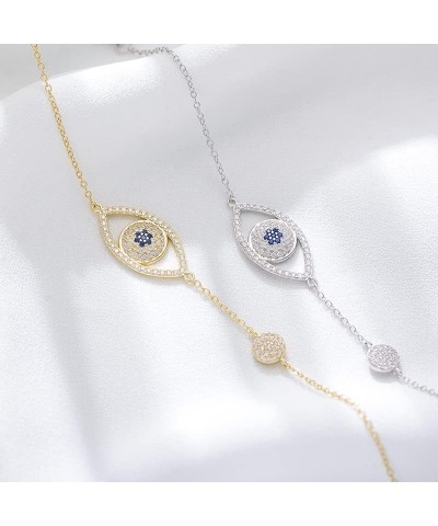 Solid 14K Gold Over 925 Silver Moissanite Evil Eye Bracelet for Women,Dainty Adjustable Evil Eye Charm Chain Bracelet,Fashion...