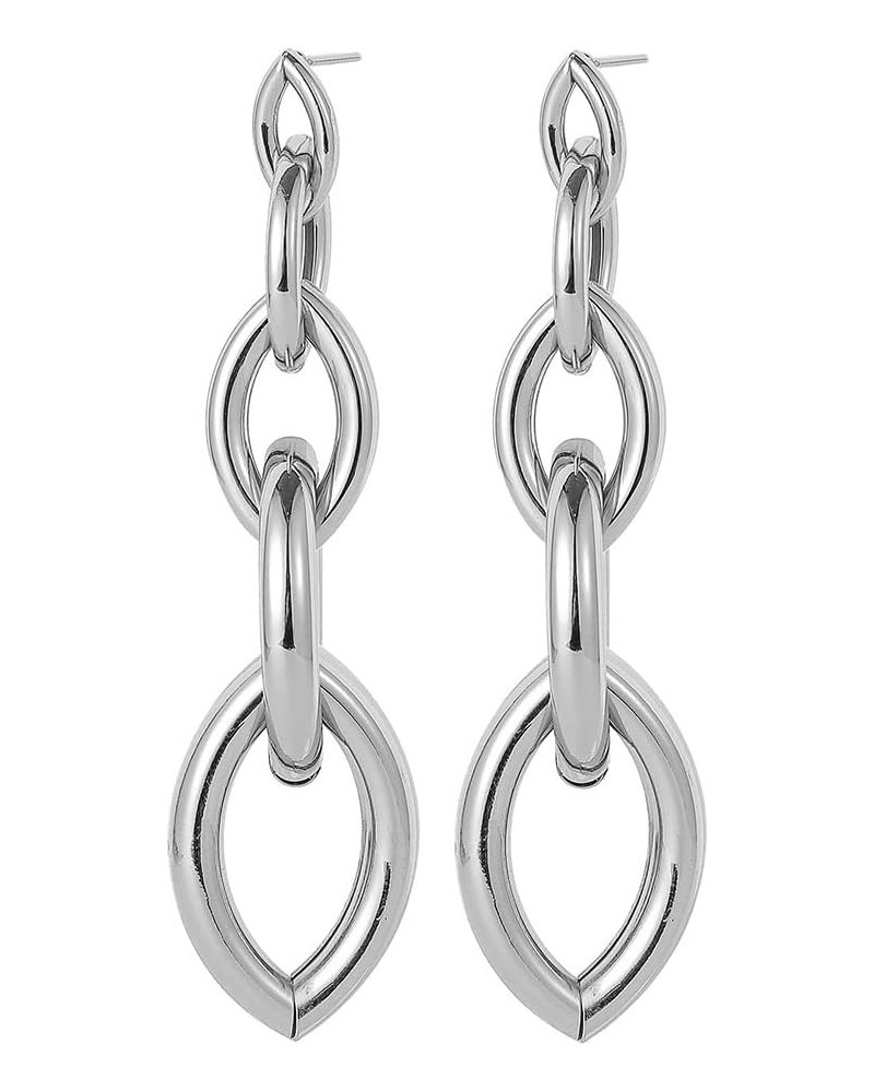 Long Chain Earrings 3.3" L Statement Punk Link Dangle Drop Earring (Circle-Silver) $6.71 Earrings