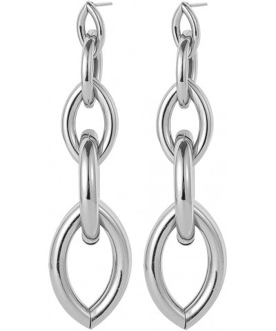 Long Chain Earrings 3.3" L Statement Punk Link Dangle Drop Earring (Circle-Silver) $6.71 Earrings