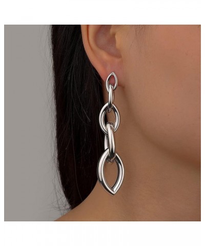 Long Chain Earrings 3.3" L Statement Punk Link Dangle Drop Earring (Circle-Silver) $6.71 Earrings