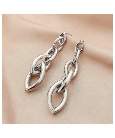 Long Chain Earrings 3.3" L Statement Punk Link Dangle Drop Earring (Circle-Silver) $6.71 Earrings