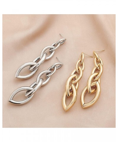 Long Chain Earrings 3.3" L Statement Punk Link Dangle Drop Earring (Circle-Silver) $6.71 Earrings