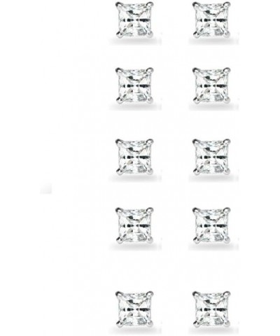 5-Pair Set Sterling Silver Gemstone Princess-Cut 4mm Square Stud Earrings White Topaz $19.75 Earrings