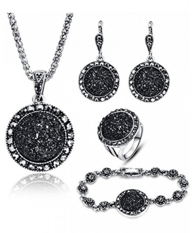 4 Packs Hoop Pendant Simulated Diamond Sparkly Jewelry Sets with Bracelet Ring Black set $8.98 Jewelry Sets