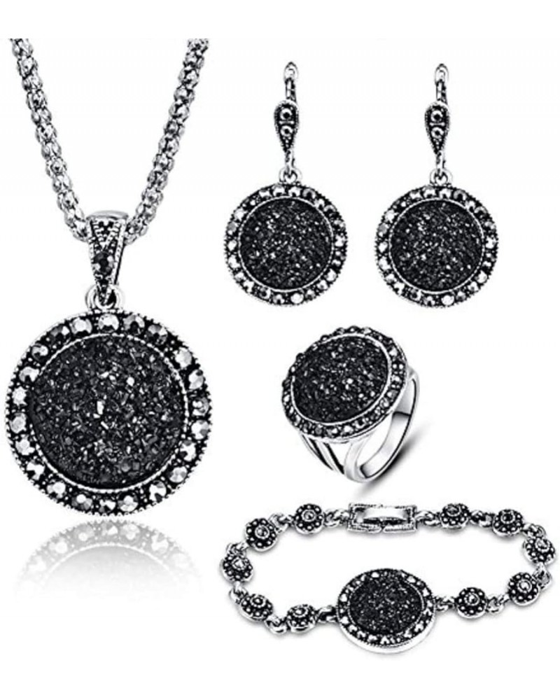 4 Packs Hoop Pendant Simulated Diamond Sparkly Jewelry Sets with Bracelet Ring Black set $8.98 Jewelry Sets