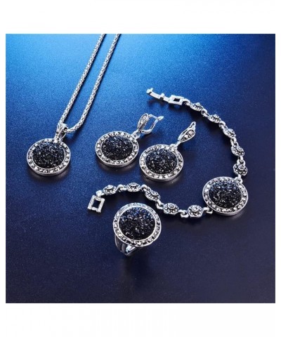 4 Packs Hoop Pendant Simulated Diamond Sparkly Jewelry Sets with Bracelet Ring Black set $8.98 Jewelry Sets