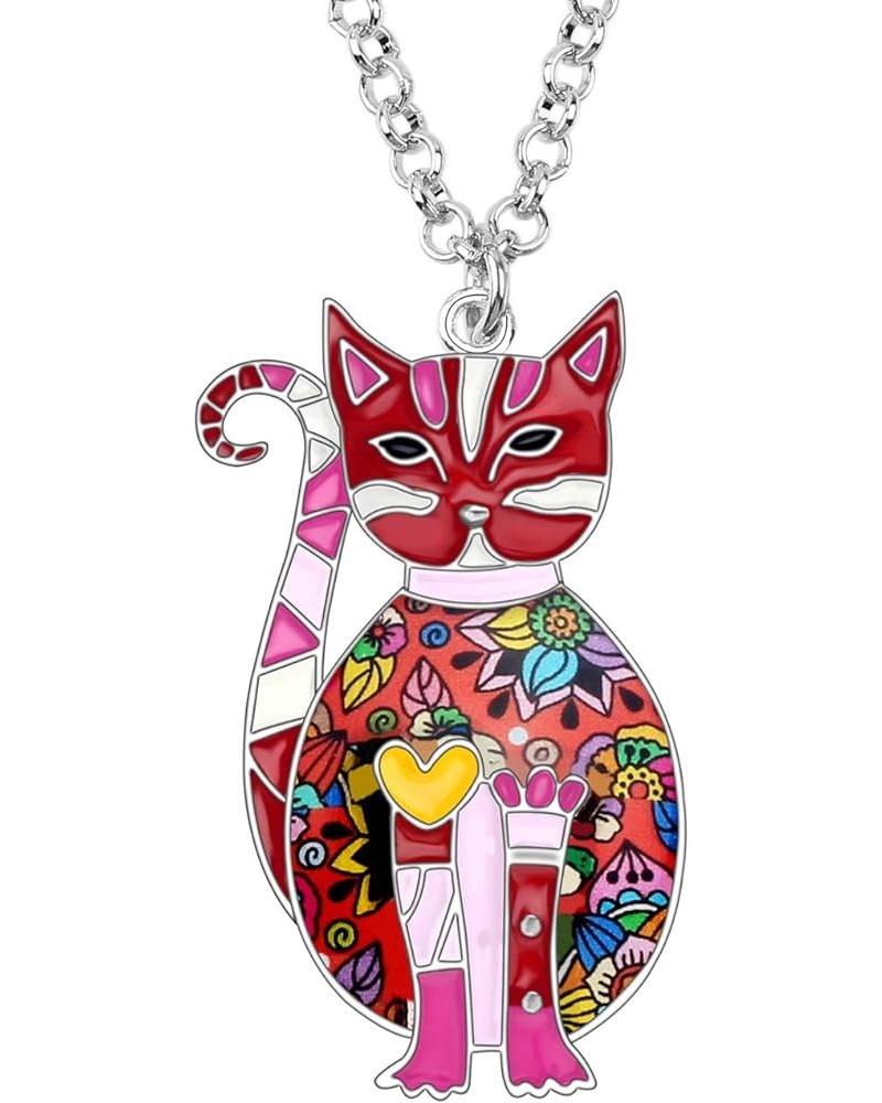 Enamel Alloy Cat Necklace Kitten Pendant Novelty Pets Jewelry Gifts for Women Girls Charms Cherry $9.59 Necklaces