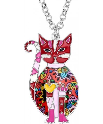 Enamel Alloy Cat Necklace Kitten Pendant Novelty Pets Jewelry Gifts for Women Girls Charms Cherry $9.59 Necklaces