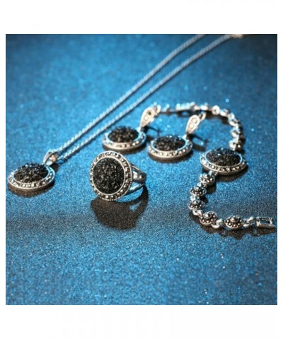 4 Packs Hoop Pendant Simulated Diamond Sparkly Jewelry Sets with Bracelet Ring Black set $8.98 Jewelry Sets