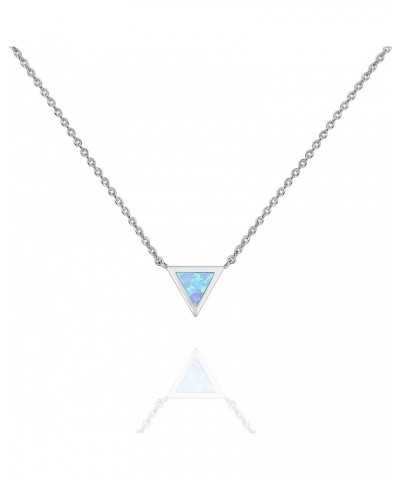 14K Gold Plated Created Opal Necklace | Opal Necklaces for Women White Gold / Blue Opal Triangle $9.69 Necklaces