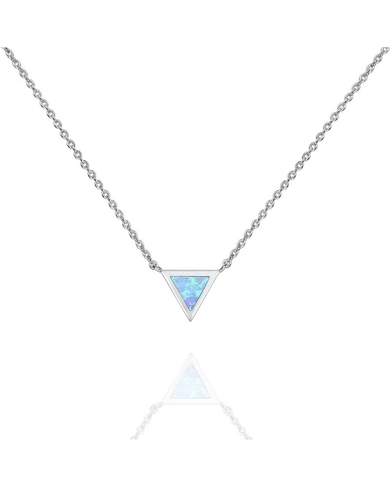 14K Gold Plated Created Opal Necklace | Opal Necklaces for Women White Gold / Blue Opal Triangle $9.69 Necklaces