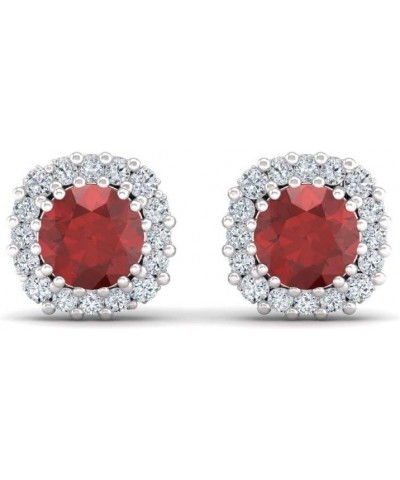 Natural and Certified Gemstone and Diamonds Halo Earrings in 14K Solid Gold | 1.34 Carat Earrings for Women Garnet Sterling S...