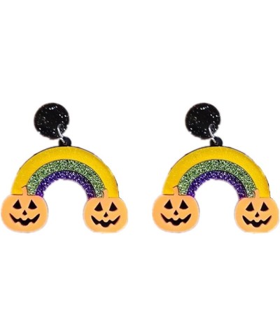 Rainbow Skull Flower Pumpkin Acrylic Stud Drop Dangle Earrings for Women Girl Jewelry Gifts Daisy Cutie Halloween Horror Funn...